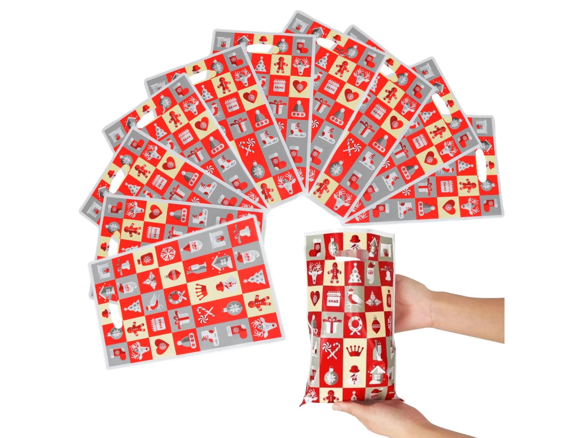 Zestaw 10x Świąteczna Torebka na Prezenty 25×18 cm | Reklamówki na Mikołajki i Boże Narodzenie