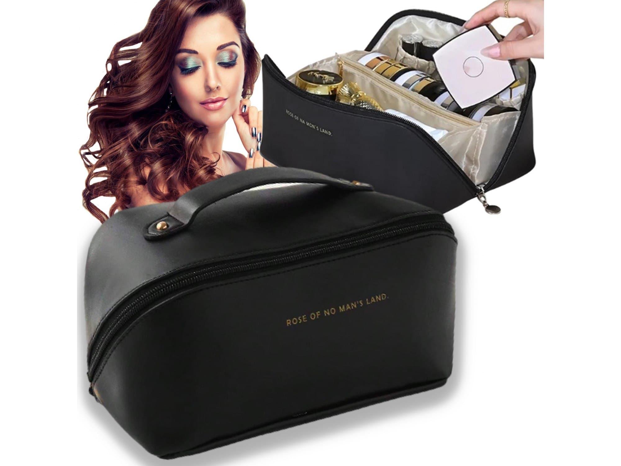 Kosmetyczka damska podróżna organizer na kosmetyki kuferek do samolotu czarna